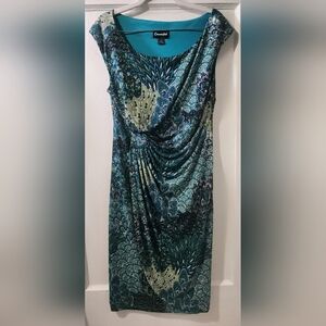 Connected Apparel Teal and Blue Midi Dress